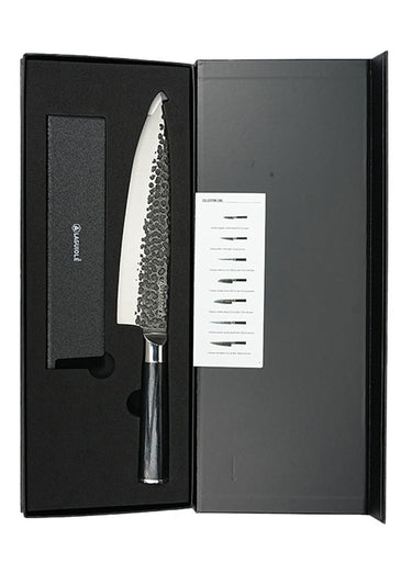 Couteau de chef lame martelée + étui, Sen Noir