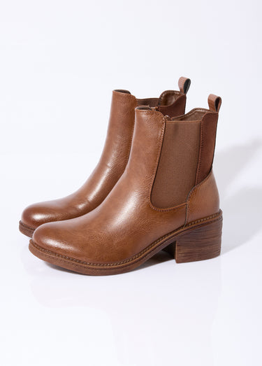 Boots Chelsea à talon et bout rond Marron
