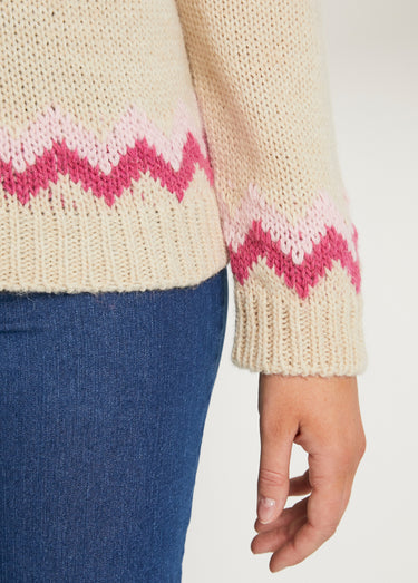 Pull doux  jacquard raglan col rond Beige Rose