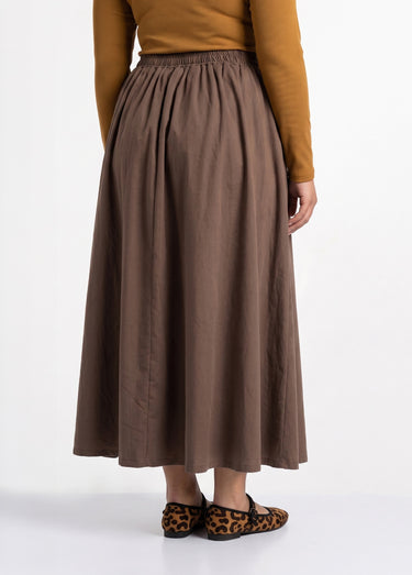 Jupe longue taille plissée et élastiquée Marron