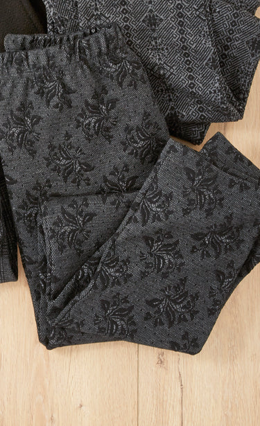 Legging taille élastiquée jersey extensible Jacquard gris/noir