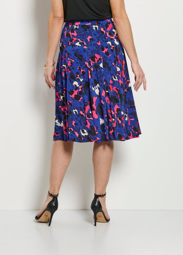 Jupe évasée mi-longue motif léopard Bleu/Fuchsia