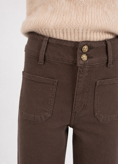 Jean wide taille haute, poches plaquées Chocolat