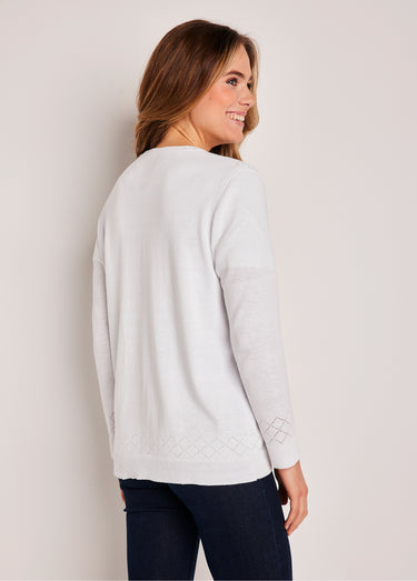 Gilet fin boutonné ajouré Ecru