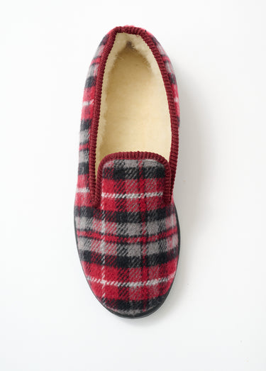 Chaussons grande largeur fourrés laine mixtes Ecossais Bordeaux