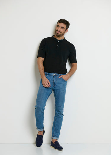 Polo col officier contrastant Noir