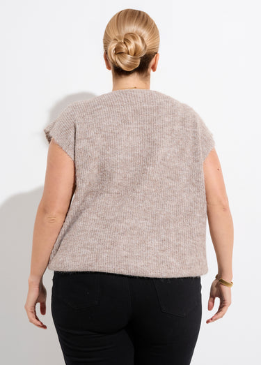Pull sans manches chaud maille mousseuse Beige