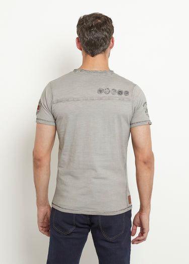 T-shirt petit col V avec détails used Gris
