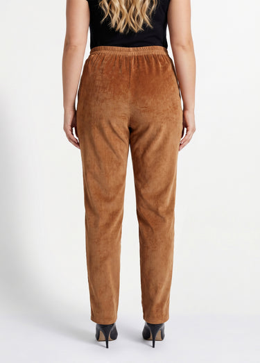 Pantalon droit taille élastiquée velours milleraies Caramel