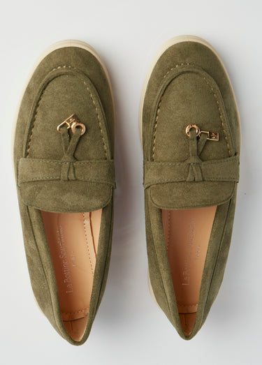 Mocassins style loafers aspect daim Vert Kaki