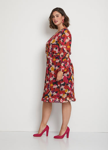 Robe effet cache-coeur voile imprimé floral Imprime Floral