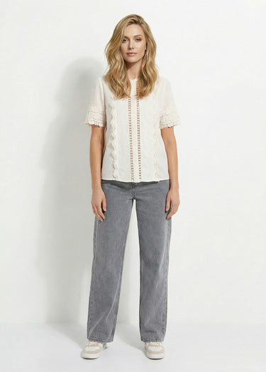 Chemisier chic, applications dentelles Ecru