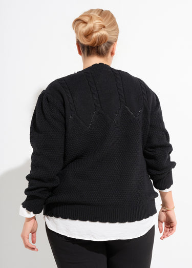 Pull col V maille fantaisie et sequins Noir