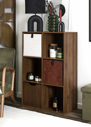 Meuble 6 cases en bois foncé rainuré Marron