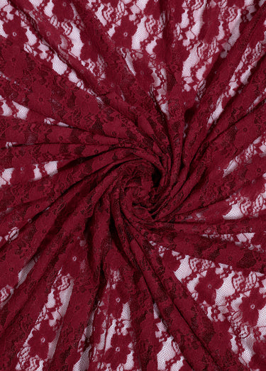 Coupon tissu broderie fleurs et tulle 7B Bordeaux