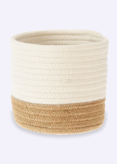 Panier cache pot tressé en coton Blanc/Naturel