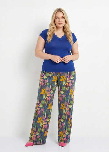 Pantalon fluide taille élastiquée maille Rose/Jaune