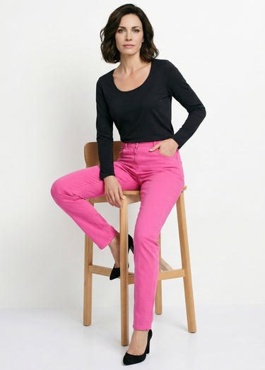 Pantalon droit 5 poches coton stretch Rose Magenta