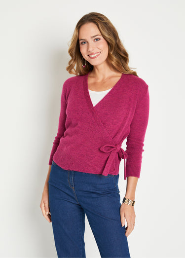 Gilet cache-coeur court tricot mousseux Fuchsia