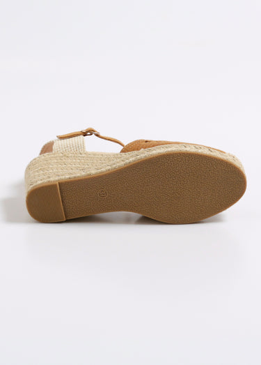 Espadrilles compensées fleurs ajourées Camel