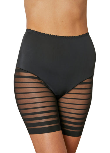 Shorty stretch taille haute tulle rayé Noir