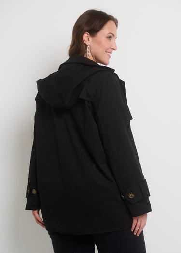 Trench à capuche double boutonnage Noir