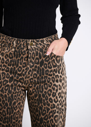 Jean 5 poches droit motif léopard Leopard