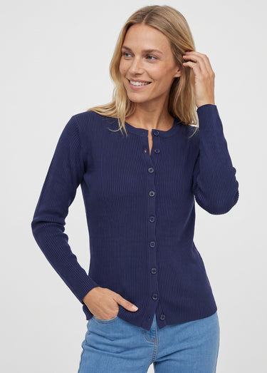 Cardigan boutonné maille côtelée unie Marine