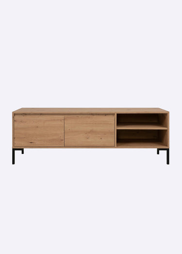 PLOCK Meuble TV décor chêne, 2 abattants Bois Clair