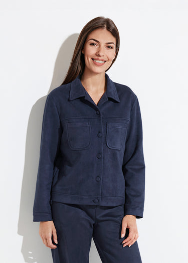 Blouson boutonné tissu suédé col cranté Marine