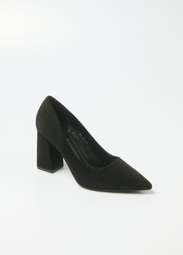 Escarpin talon haut large, finition daim Noir