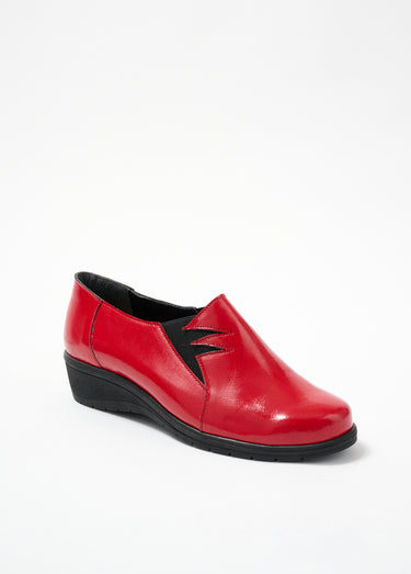 Mocassins souples élastiqués largeur confort Vernis Rouge