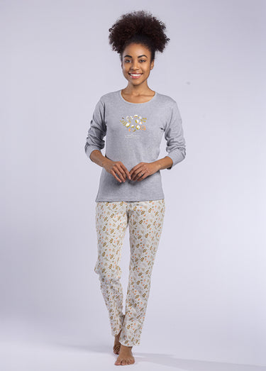 Pyjama manches longues motif placé Gris Chine/Imprime
