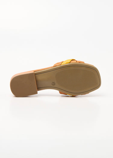 Mules cuir brides entrelacées fantaisie Jaune/Beige/Marron