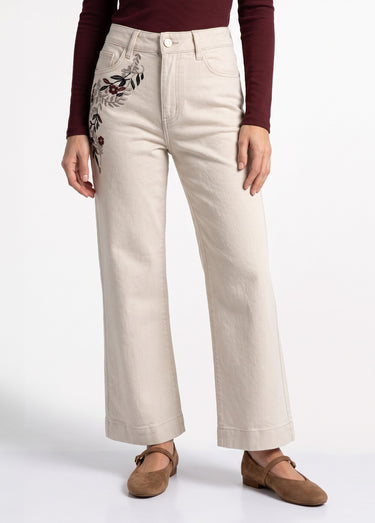 Jean wide avec broderies, spécial PETITE Ecru