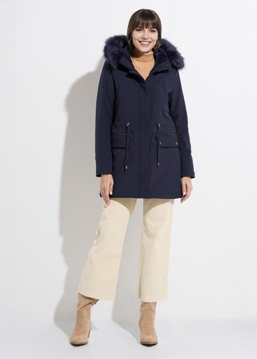 Parka chaude fourrure capuche amovible Marine