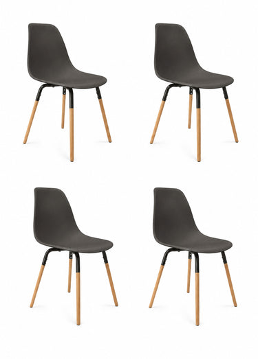Set 4 Chaises coque claires, pieds bois Noir