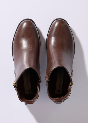 Low boots à talon large et zip déco Marron