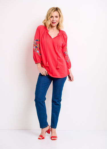 T-shirt long brodé manches 3/4 Capucine