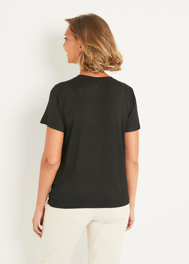 T-shirt fluide col V manches courtes Noir