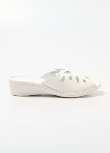 Mules fantaisie en cuir, largeur confort Blanc