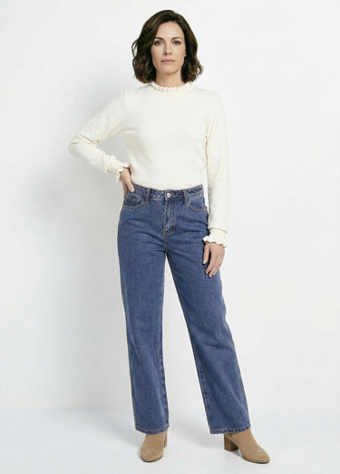 Jean cropped coupe large et taille haute Bleu Fonce
