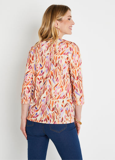 T-shirt court imprimé fantaisie col rond Beige/Orange