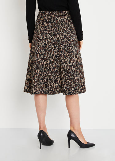 Jupe longue évasée maille jacquard Marron Leopard