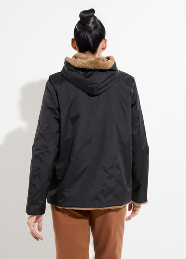 Blouson réversible déperlant et fourrure Noir/Camel