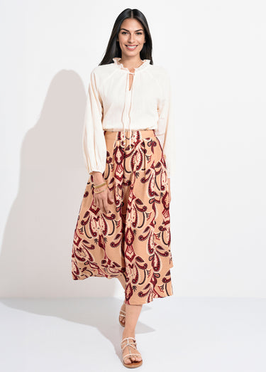 Jupe longue fluide imprimé cachemire Beige