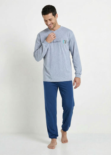 Pyjama col tunisien jersey coton bas resserrés Gris