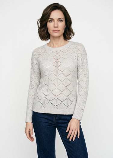 Pull court ajouré col rond manches longues Gris