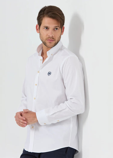 Chemise unie manches longues col boutonné Blanc