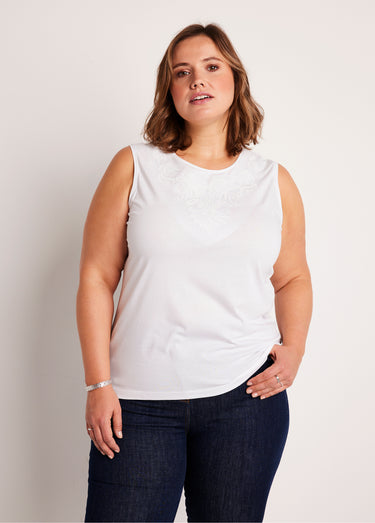 Débardeur uni court brodé sequins Blanc